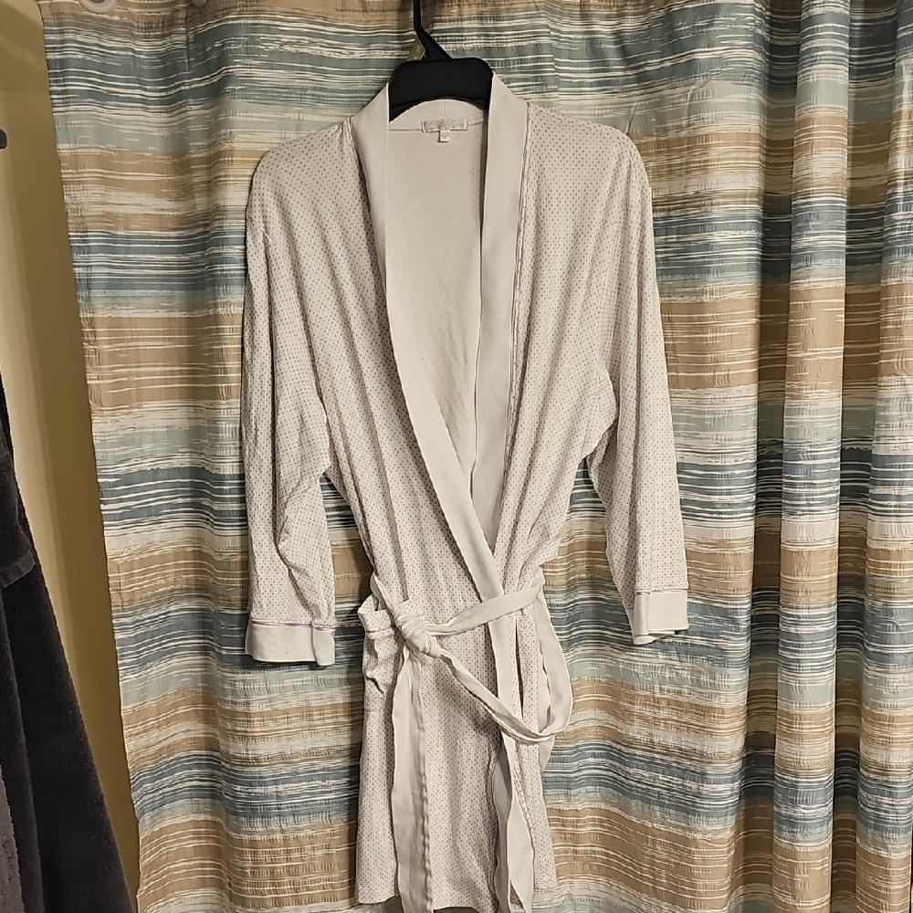 Bella Cotn White/Purple Prima Cotton Robe with Belt